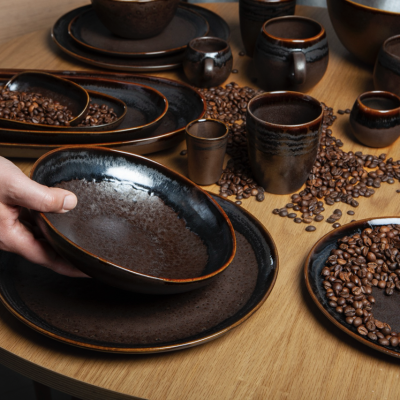 12 Piece Set with Pasta Plate - Coffee