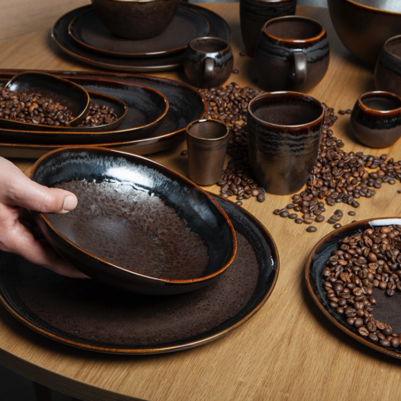 12 Piece Set with Pasta Plate - Coffee