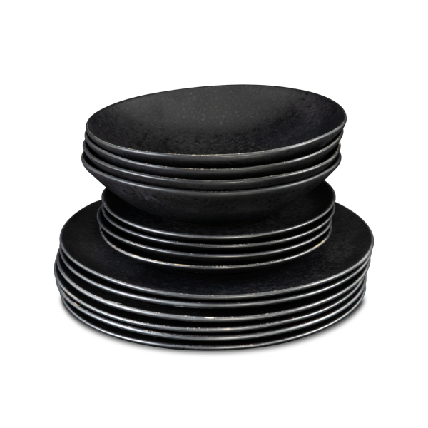Conjunto 12 Peças com Prato Pasta - Black Stone - terrafina ® stoneware by ceramirupe