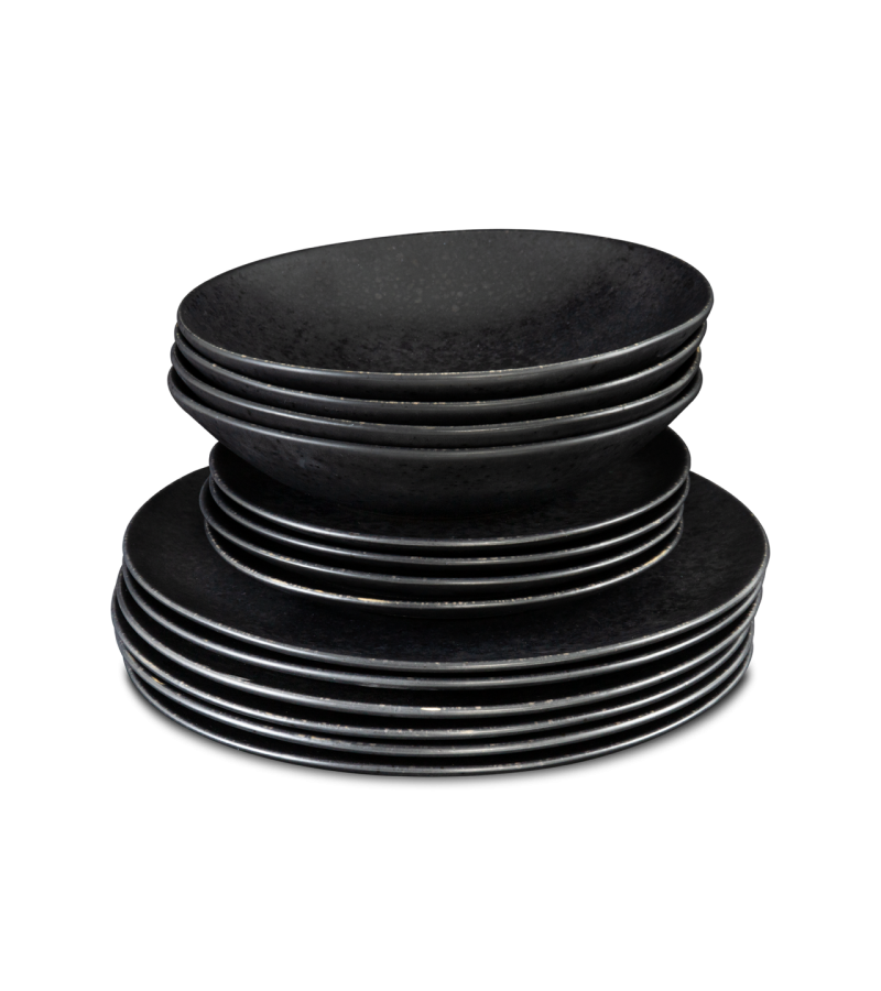 Conjunto 12 Peças com Prato Pasta - Black Stone - terrafina ® stoneware by ceramirupe