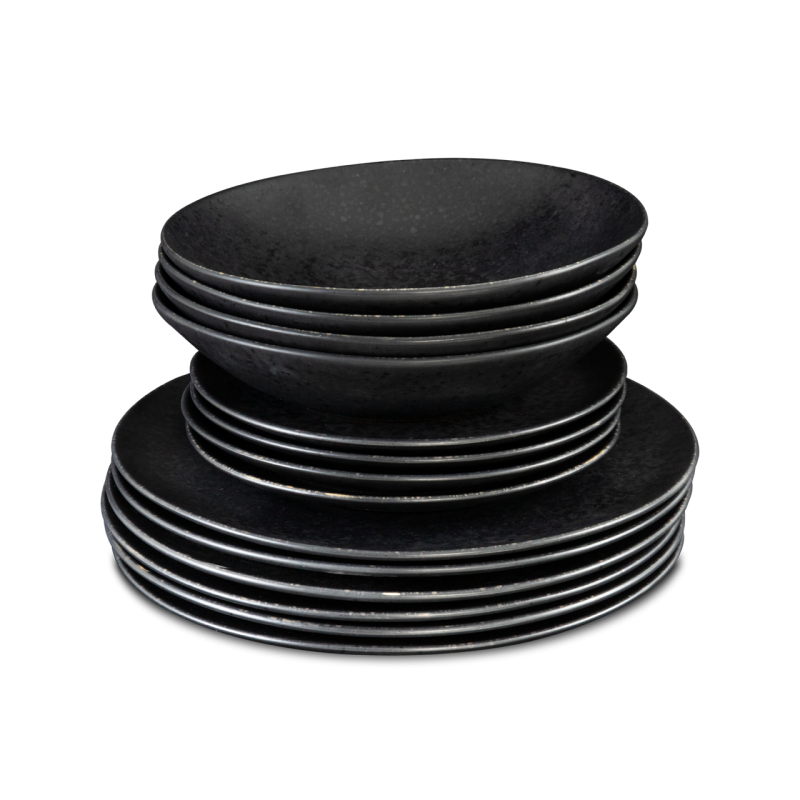 Conjunto 12 Peças com Prato Pasta - Black Stone - terrafina ® stoneware by ceramirupe