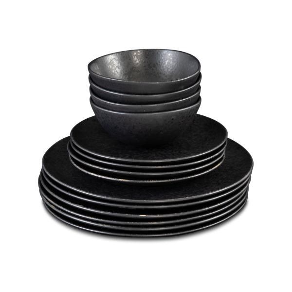 Conjunto 12 Peças com Taça Cereais - Black Stone - terrafina ® stoneware by ceramirupe