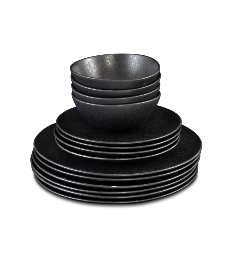Conjunto 12 Peças com Taça Cereais - Black Stone - terrafina ® stoneware by ceramirupe