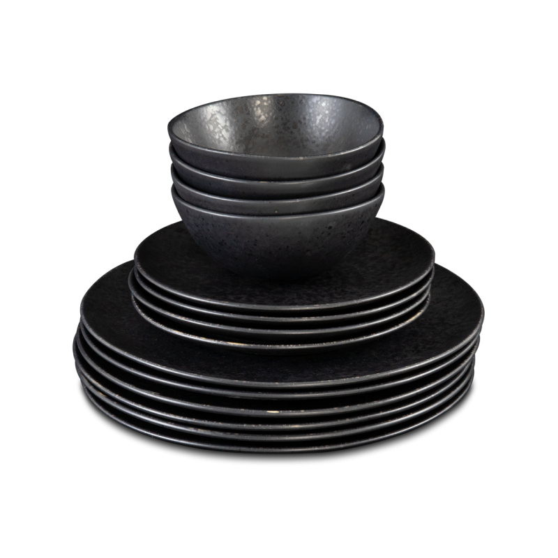 Conjunto 12 Peças com Taça Cereais - Black Stone - terrafina ® stoneware by ceramirupe