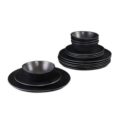 12 Piece Set with Cereal Bow - Black Stone