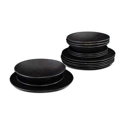 12 Piece Set with Pasta Plate - Black Stone