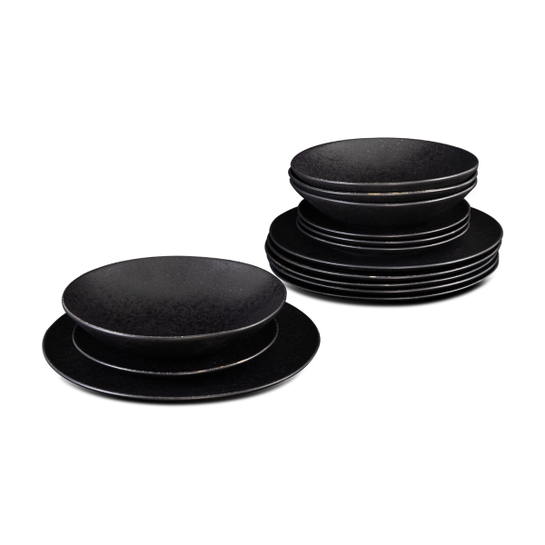 12 Piece Set with Pasta Plate - Black Stone