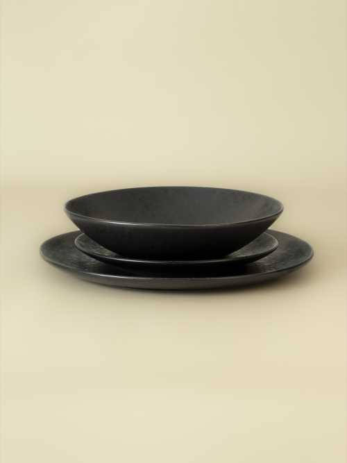 Set de 12 piezas con plato para pasta  - Black Stone