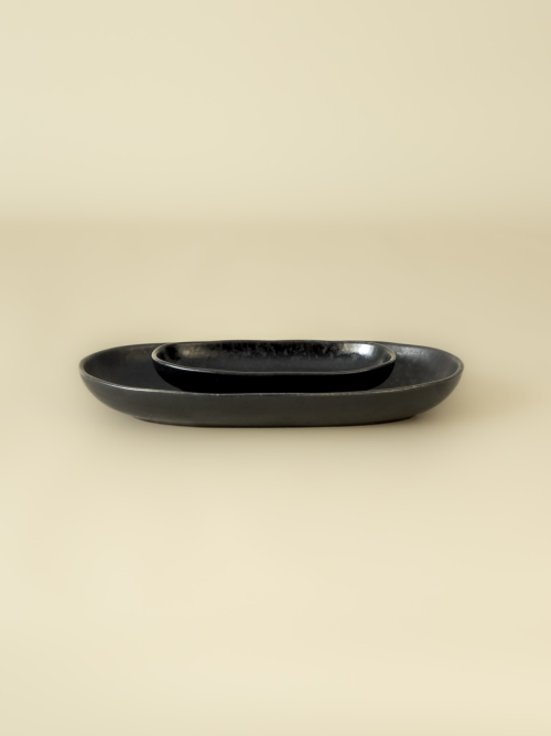 Plat ovale (2 tailles) - Lot de 2 - Black Stone