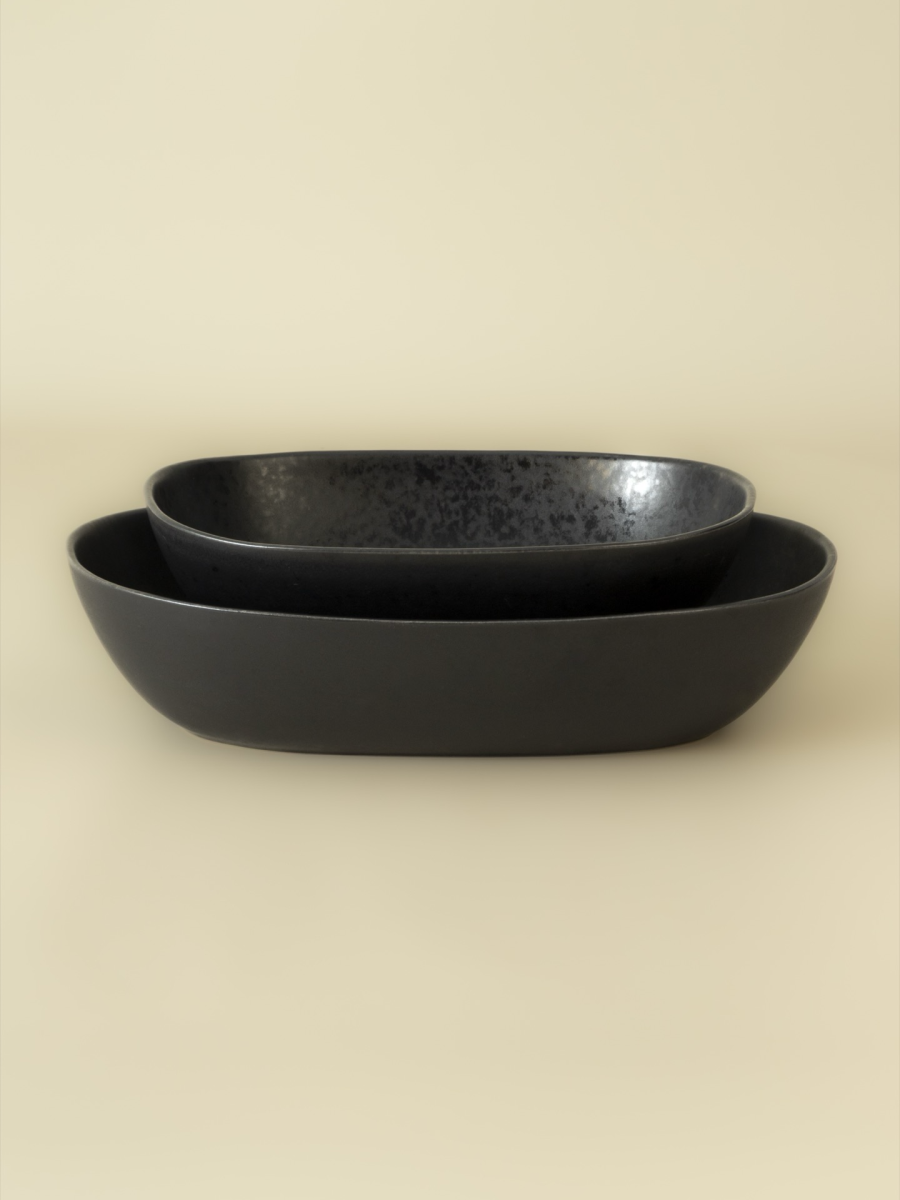 Travessas Ovais Fundas Conjunto 2 - Black Stone