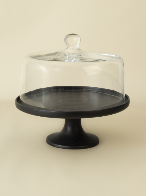 Set - Cake Stand +  Dôme Verre  - Black Stone