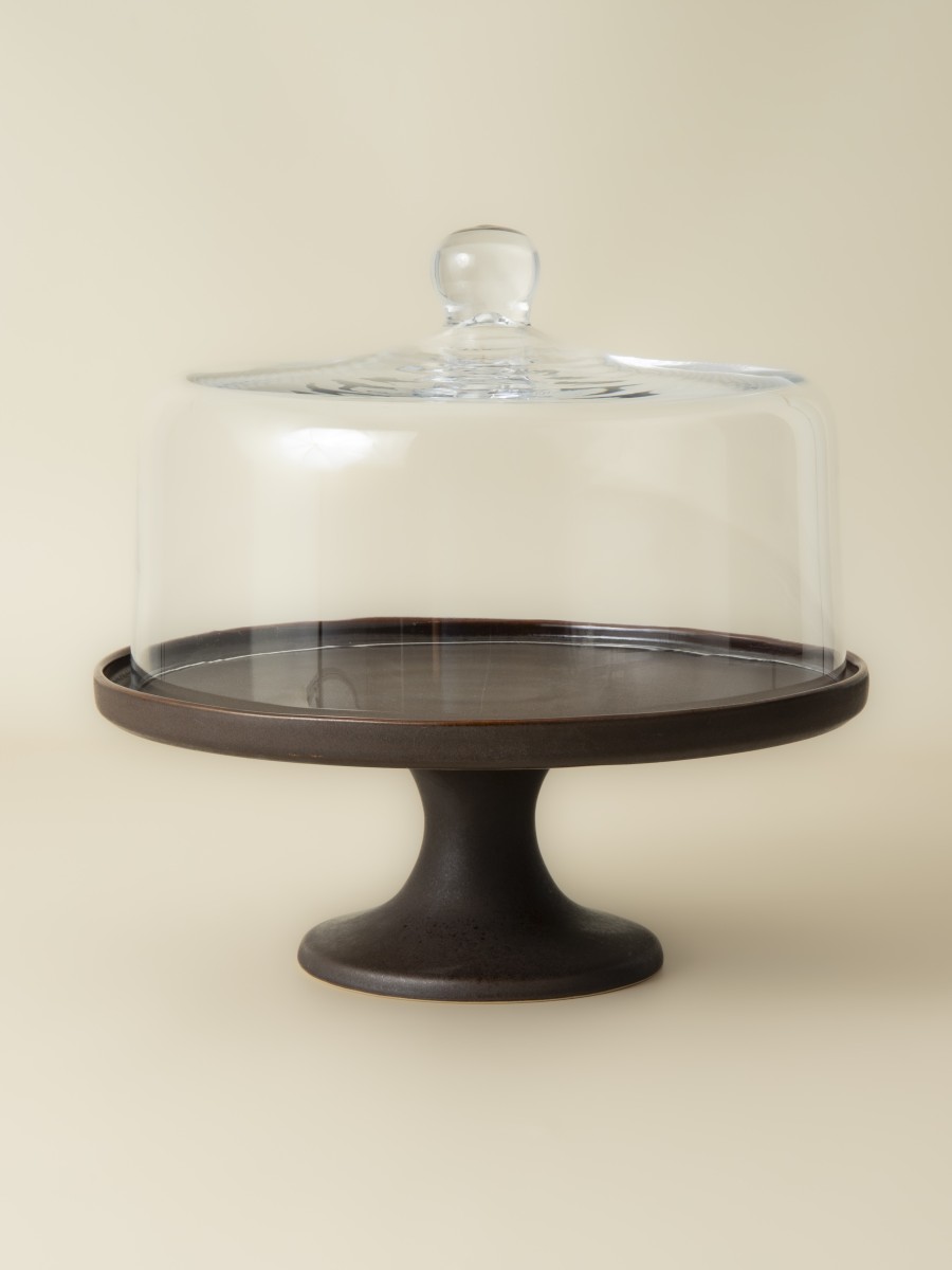 Set - Cake Stand + Glass Dome -  Coffee