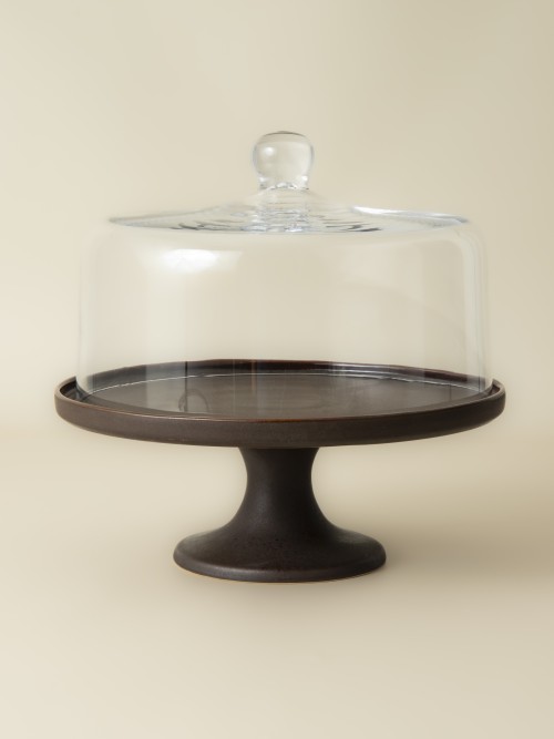 Set - Cake Stand + Glass Dome -  Coffee