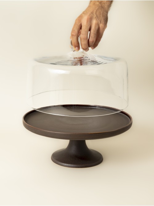 Set - Cake Stand + Glass Dome -  Coffee