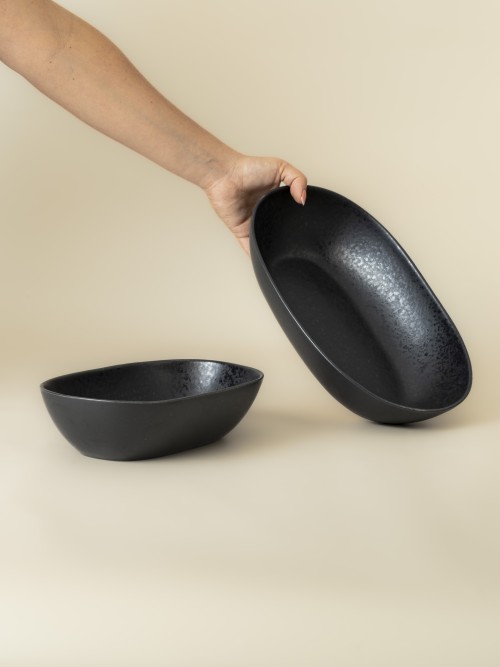 Platos ovalados hondos - Baclk Stone - Set de 2