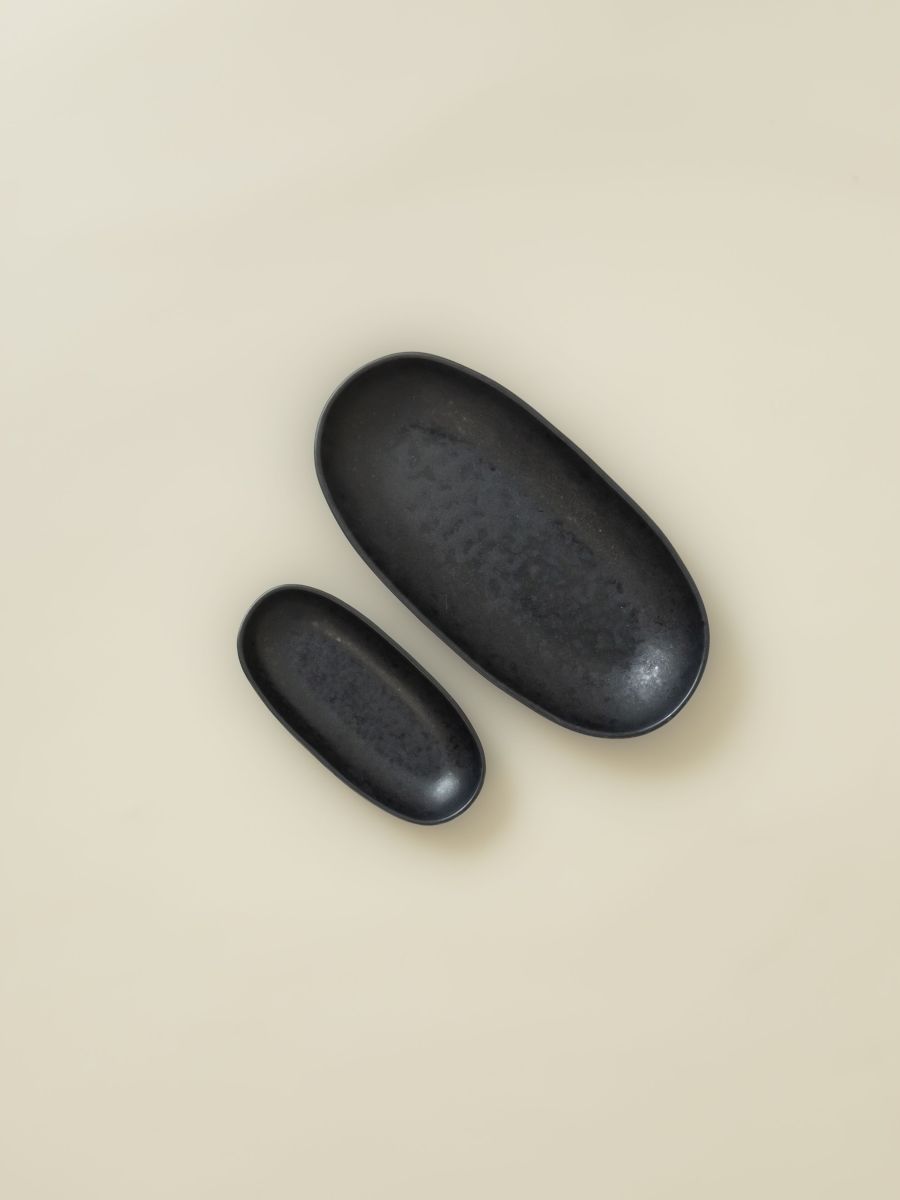 Oval Serving (2 Sizes) - Set of 2  - Black Stone